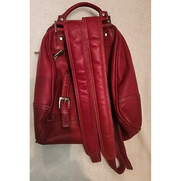 Le Donne Red Leather Mid Size Woman's Backpack/Purse Colombian Leather Bag - Picture 4 of 8